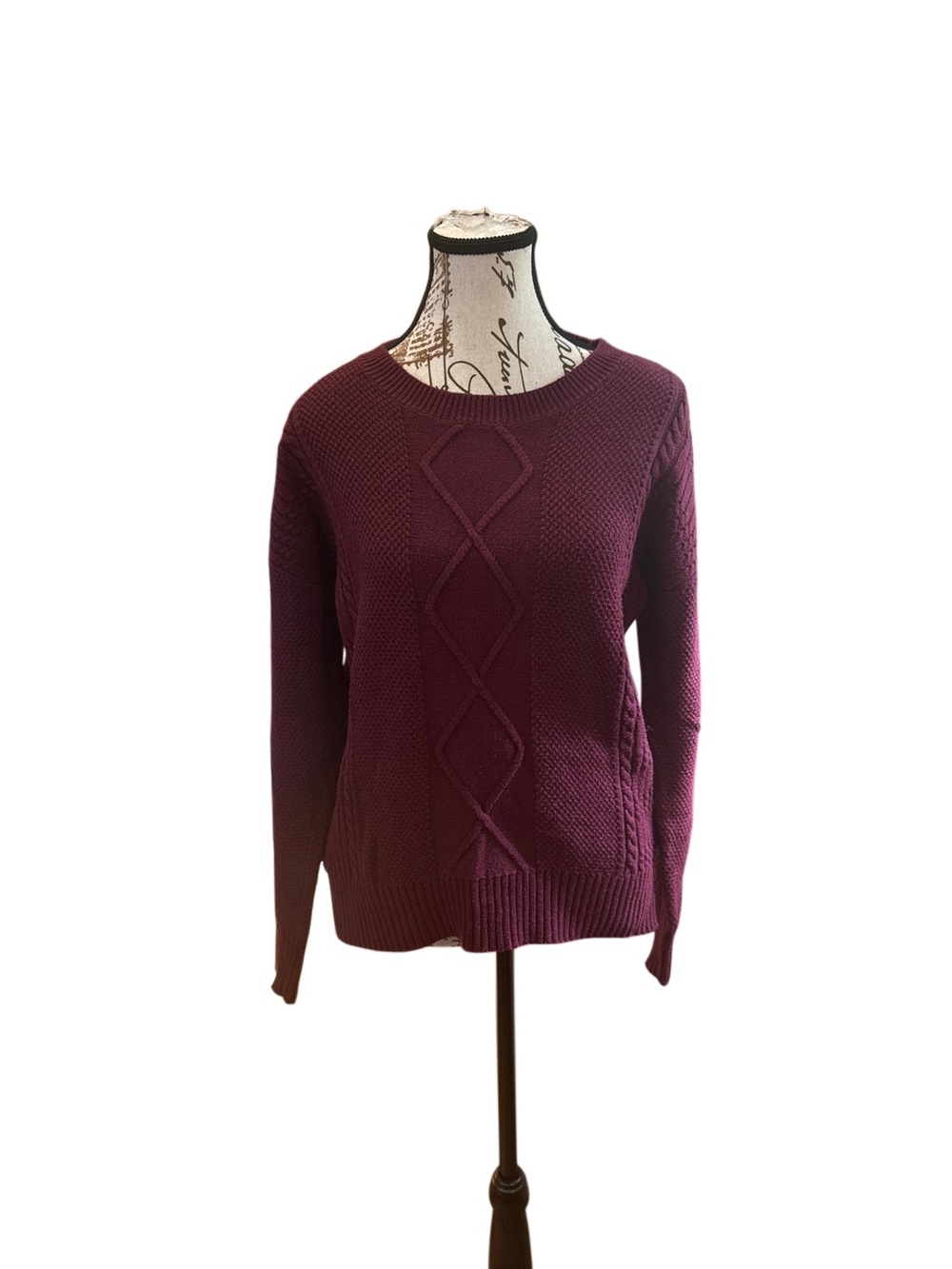 Women's 41Hawthorne Cable Knit Crewneck Sweater - burgundy, small